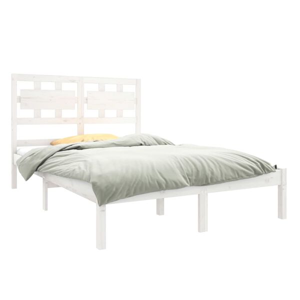 vidaXL Estrutura de cama casal 135x190 cm madeira maci&ccedil;a branco