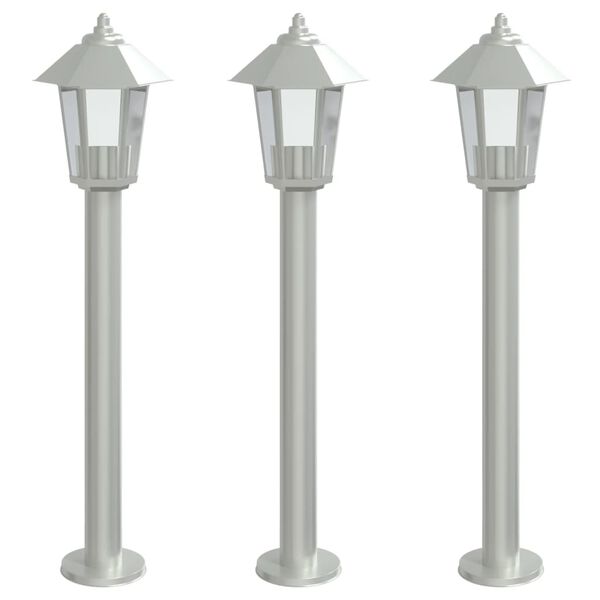 vidaXL Candeeiros de ch&atilde;o para exterior 3 pcs 80 cm a&ccedil;o inox. prateado