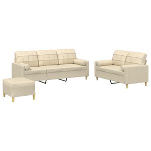 vidaXL 3 pcs conjunto de sof&aacute;s com almofadas tecido cor creme