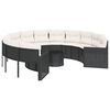 vidaXL Sof&aacute; de jardim com mesa e almofad&otilde;es redondo vime PE preto