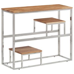 vidaXL Mesa consola a&ccedil;o inoxid&aacute;vel/madeira de ac&aacute;cia maci&ccedil;a prateado