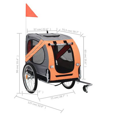 vidaXL Reboque de bicicletas para animais estimação laranja e cinzento