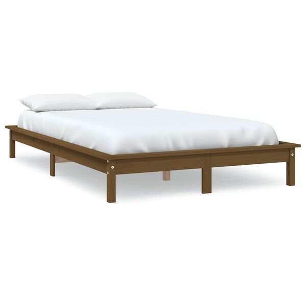vidaXL Estrutura de cama 140x190 cm pinho maci&ccedil;o castanho mel