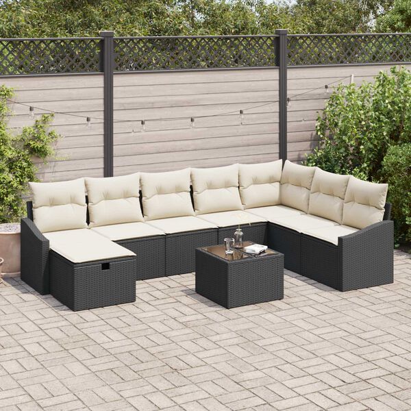 vidaXL Conjunto de Sofá de Jardim 9 pcs Preto 55 x 62 x 69 cm