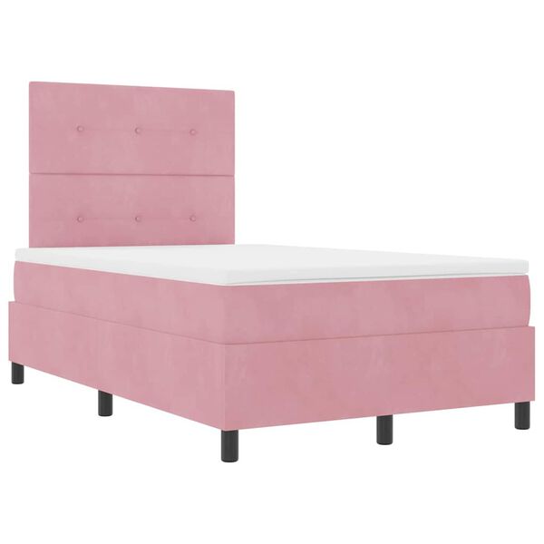 vidaXL Cama Box Spring LED com colch&atilde;o Rosa 120 x 200 cm tecido