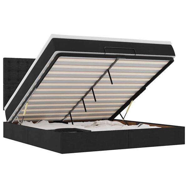 vidaXL Estrutura de cama otomana com colch&atilde;o 160x200 cm tecido preto