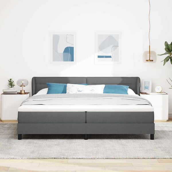 vidaXL Cama Box com colch&atilde;o Cinzento escuro 200 x 200 cm tecido