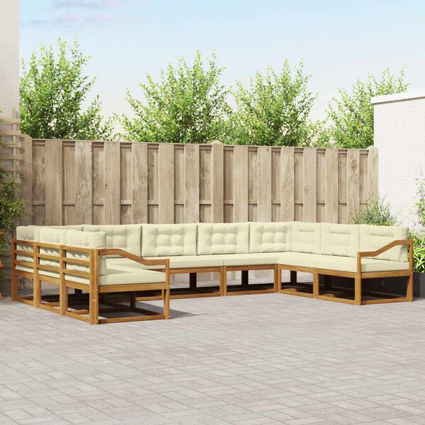 vidaXL Conjunto de Sof&aacute;s para Exterior 9 pcs Natural e Creme