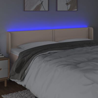 vidaXL Cabeceira cama LED couro artificial 183x16x78/88 cm cappuccino
