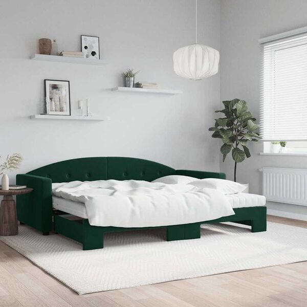 vidaXL Sof&aacute;-cama c/ gavet&atilde;o e colch&otilde;es 90x200cm veludo verde-escuro