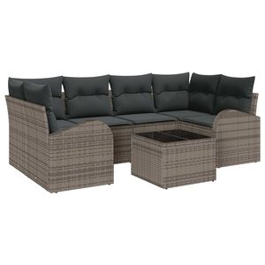 vidaXL Conjunto de Sof&aacute; de Jardim 7 pcs Cinzeto vime PE