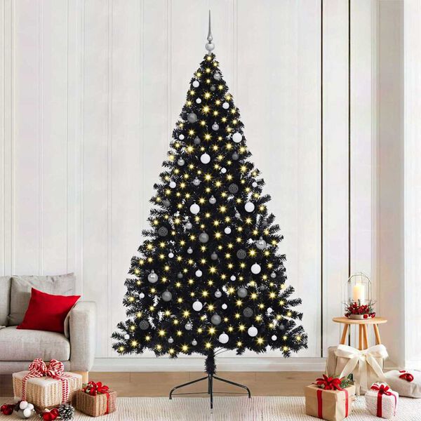 vidaXL &Aacute;rvore de Natal Artificial Pr&eacute;-iluminada Preto 240 cm PVC