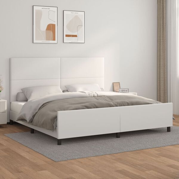 vidaXL Estrutura cama c/ cabeceira couro artificial 200x200 cm branco