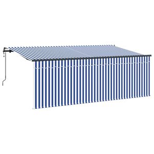 vidaXL Toldo retr&aacute;til Azul e Branco 350 x 200 cm Poli&eacute;ster e Alum&iacute;nio