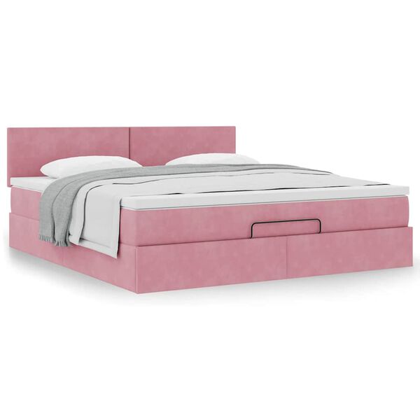 vidaXL Estrutura de cama otomana com colch&atilde;o 180x200 cm veludo rosa