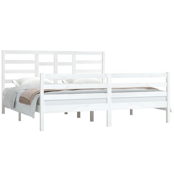 vidaXL Estrutura de cama super king pinho maci&ccedil;o 180x200 cm branco