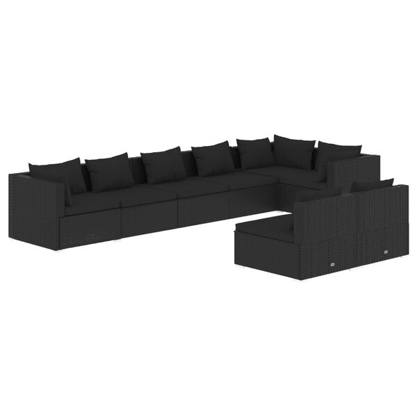 vidaXL 8 pcs conjunto lounge de jardim c/ almofadões vime PE preto