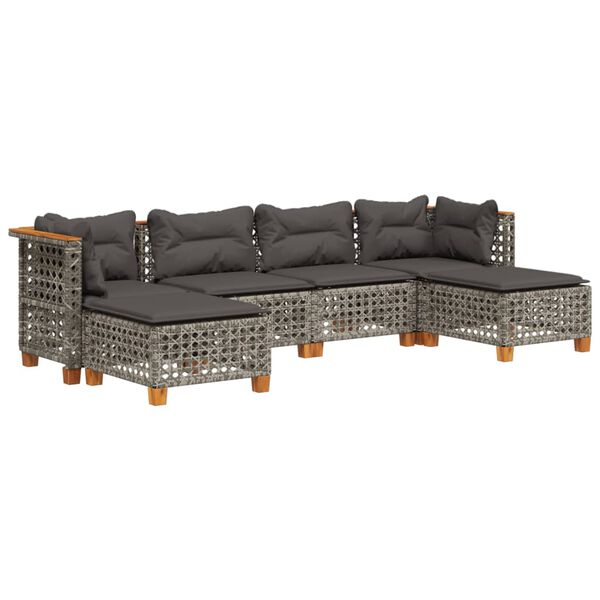 vidaXL 6 pcs conjunto sofás de jardim com almofadões vime cinzento