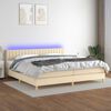vidaXL Cama box spring c/ colch&atilde;o e LED 200x200 cm tecido cor creme