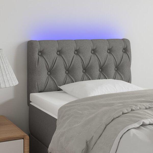 vidaXL Cabeceira de cama c/ luzes LED tecido 80x7x78/88cm cinza-escuro