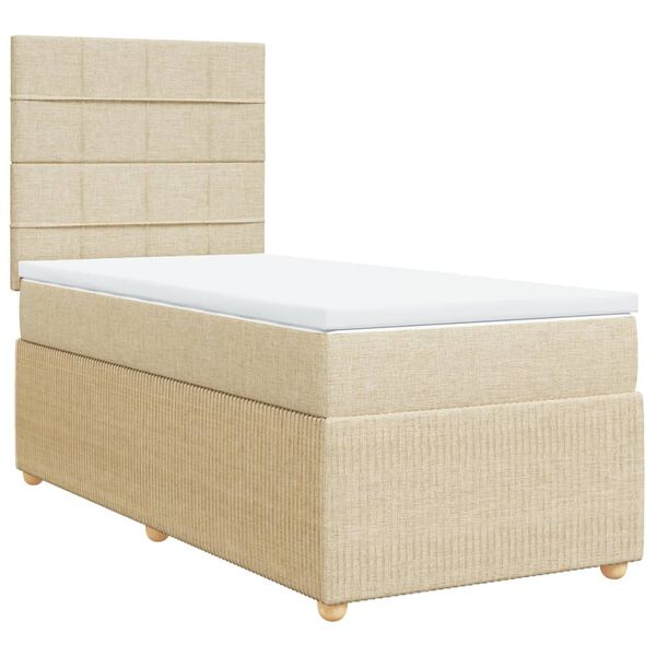 vidaXL Cama com molas/colch&atilde;o 90x190 cm tecido cor creme
