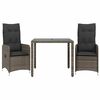 vidaXL 3 pcs conjunto bistr&ocirc; de jardim c/ almofad&otilde;es vime PE cinza
