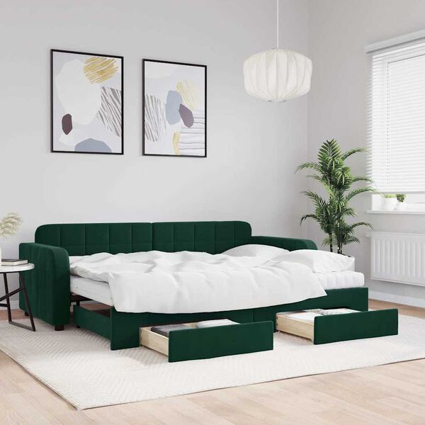 vidaXL Sof&aacute;-cama c/ gavet&atilde;o e gavetas 80x200cm veludo verde-escuro