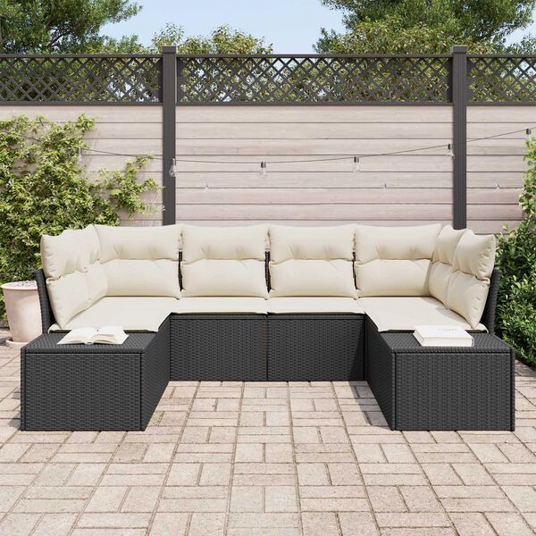 vidaXL Conjunto de Sofá de Jardim 6 pcs Preto e creme Rattan Sintético