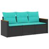 vidaXL Conjunto de sof&aacute; de jardim de 3 pe&ccedil;as com almofadas em rattan sint&eacute;tico preto