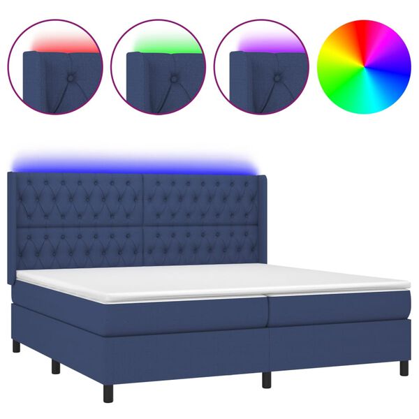 vidaXL Cama box spring c/ colch&atilde;o e LED 200x200 cm tecido azul