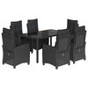 vidaXL 7 pcs conjunto de jantar p/ jardim c/ almofad&otilde;es vime PE preto