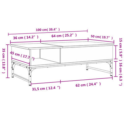 vidaXL Mesa de centro 100x50x35 cm derivados de madeira/metal preto