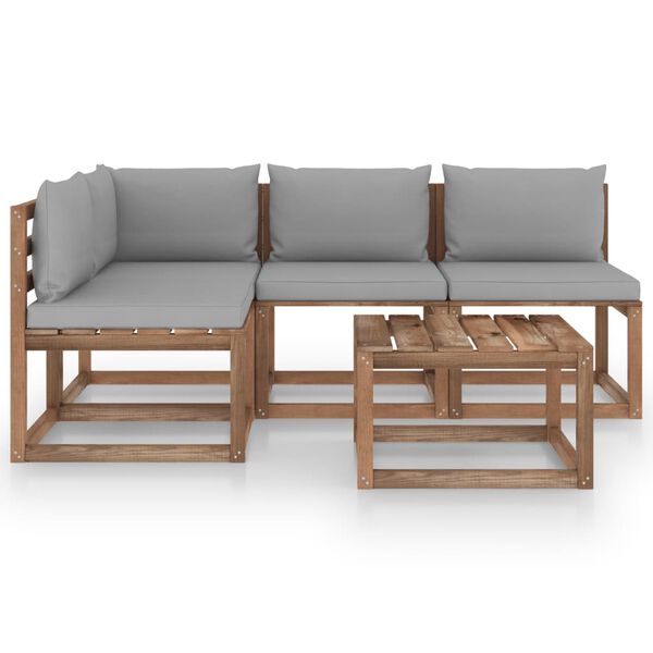 vidaXL 5 pcs conjunto lounge de jardim c/ almofad&otilde;es cinzentos