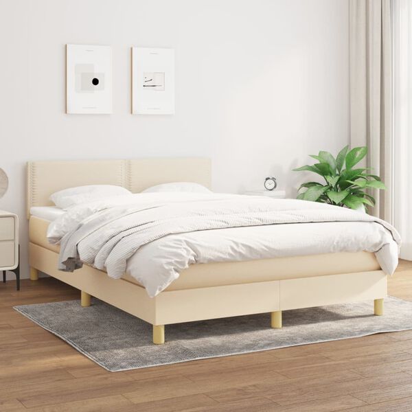 vidaXL Cama com molas/colch&atilde;o 140x200 cm tecido cor creme