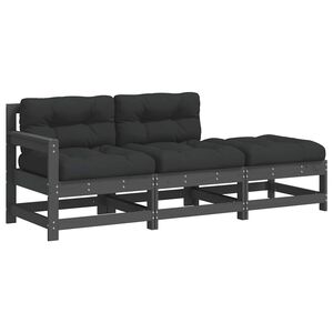 vidaXL 3 pcs conjunto lounge jardim c/ almofad&otilde;es madeira maci&ccedil;a cinza