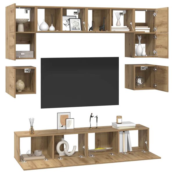 vidaXL Conjunto de m&oacute;vel de TV 8 pcs Carvalho Artesanal