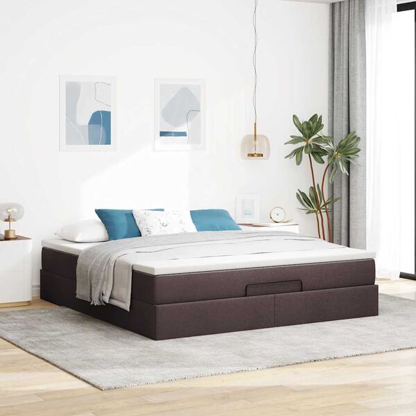 vidaXL Estrutura de cama otomana com colch&atilde;o 180x200cm castanho escuro
