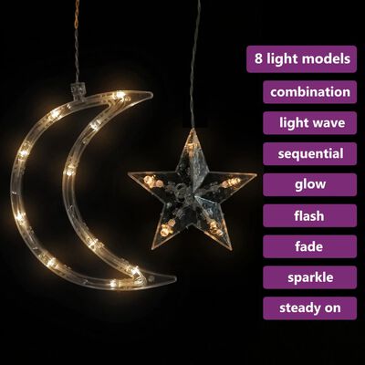 vidaXL Estrelas e luas de luz + controlo remoto 345 LEDs branco quente