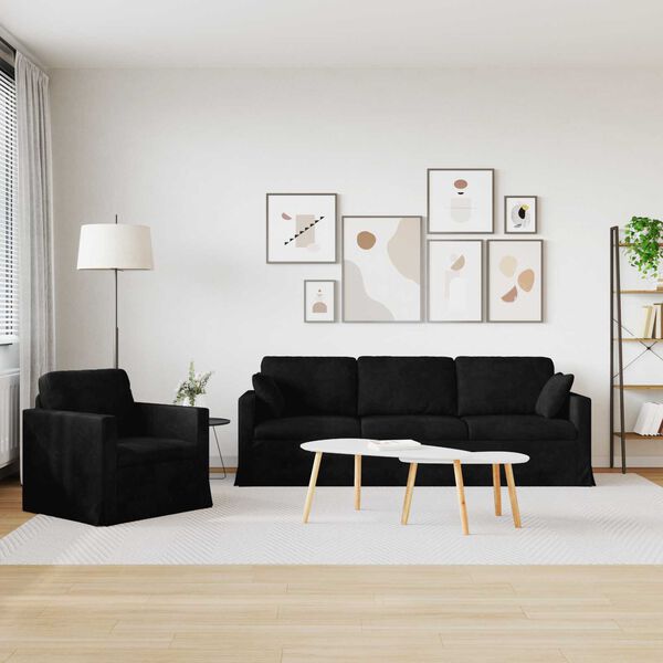 vidaXL Sof&aacute; 2 pcs Preto 228 x 78 x 80 cm Veludo