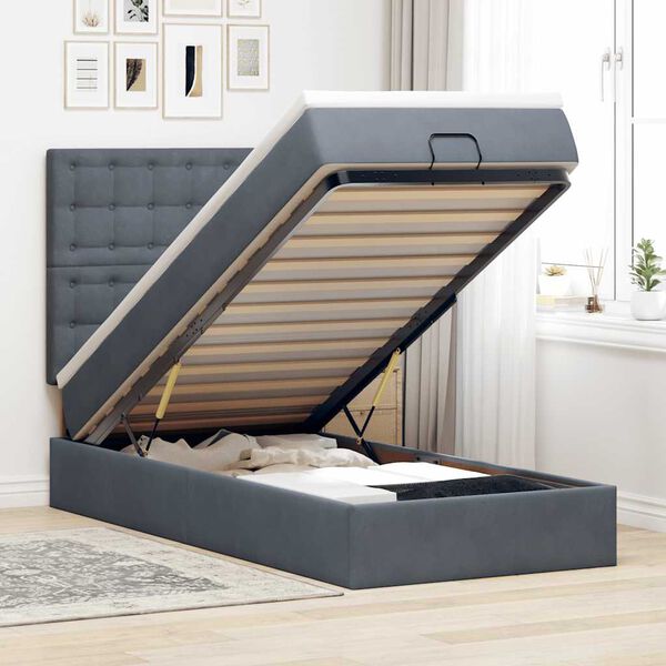 vidaXL Estrutura cama otomana colch&otilde;es 90x190cm veludo cinzento escuro
