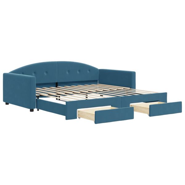 vidaXL Sof&aacute;-cama com gavet&atilde;o e gavetas 100x200 cm veludo azul