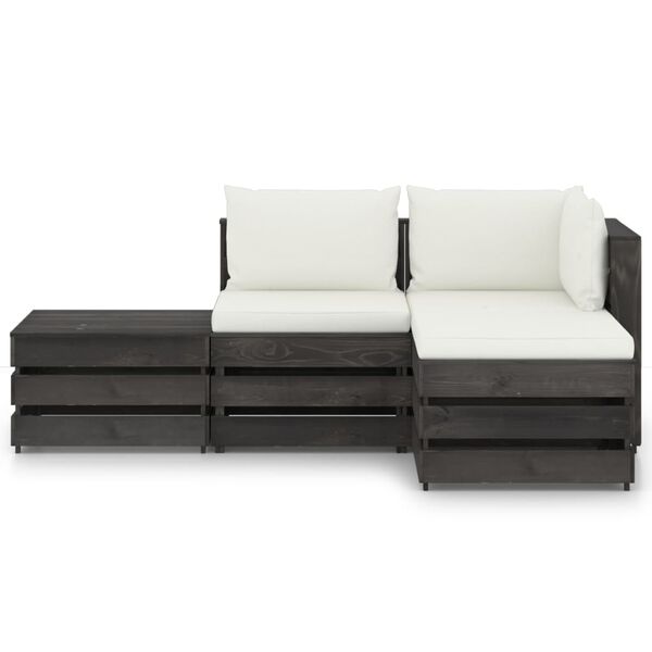 vidaXL 4 pcs conj. lounge jardim + almofad&otilde;es madeira impreg. cinzento