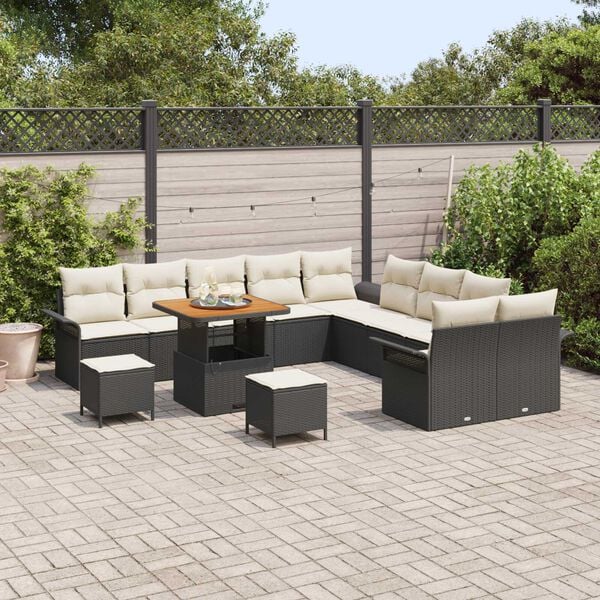 vidaXL Conjunto de Sof&aacute; de Jardim 13 pcs Preto e Creme 80 x 80 x 71 cm
