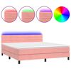 vidaXL Cama box spring c/ colch&atilde;o/LED 160x200 cm veludo rosa