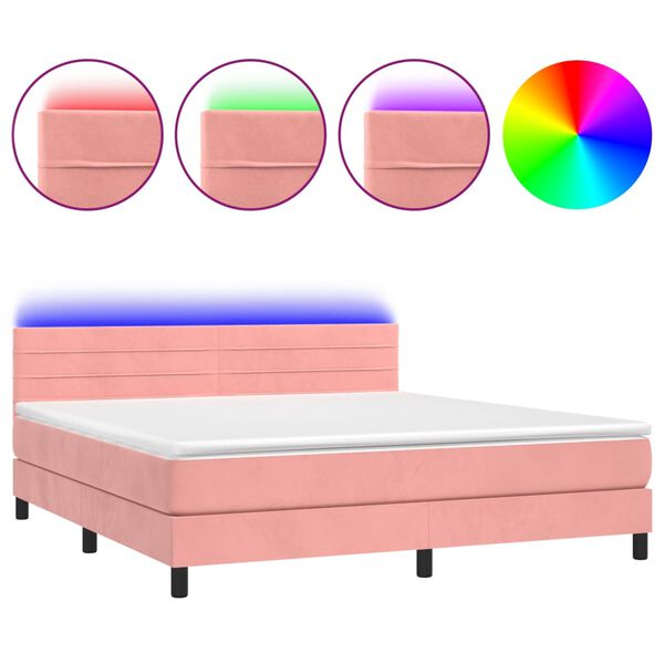 vidaXL Cama box spring c/ colch&atilde;o/LED 160x200 cm veludo rosa