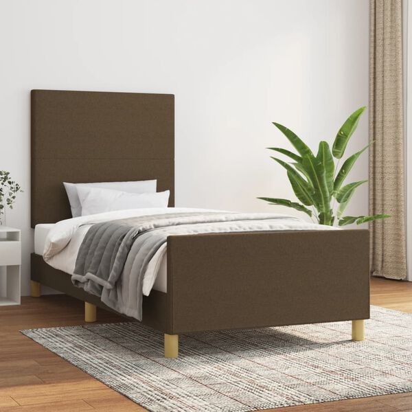 vidaXL Estrutura de cama sem colch&atilde;o 80x200 cm tecido castanho-escuro