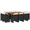 vidaXL 11 pcs conjunto de jantar p/ jardim c/ almofad&otilde;es vime PE preto