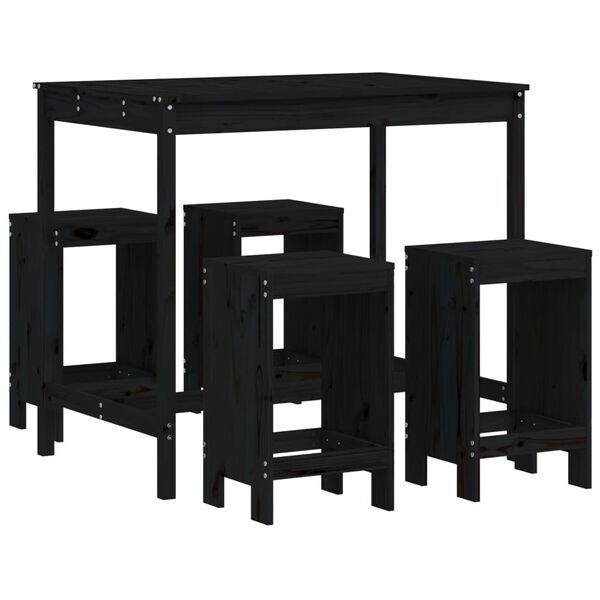 vidaXL 5 pcs conjunto de bar para jardim pinho maciço preto