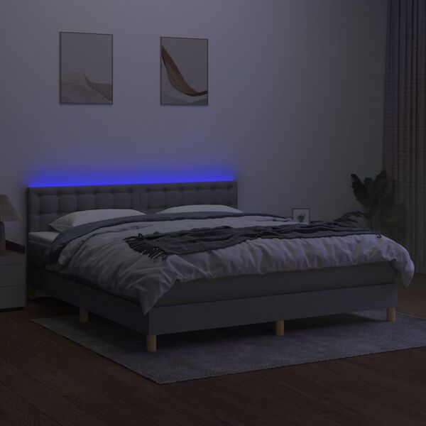 vidaXL Cama box spring c/ colch&atilde;o e LED 180x200 cm tecido cinza-claro