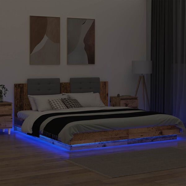 vidaXL Estrutura de Cama com Cabeceira Madeira Antiga 180 x 200 cm